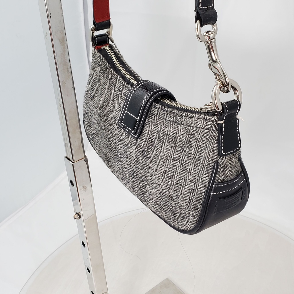 Vintage 2004 Y2K Coach Hamptons Herringbone Wool Leather Shoulder Bag Heart 1406 - Picture 13 of 16
